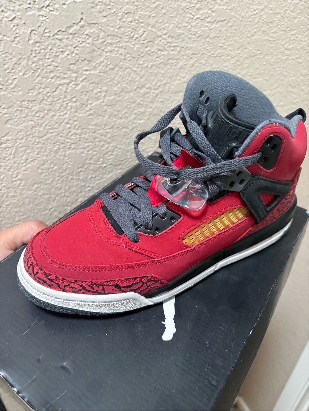 Jordan Kids Red and Gray High-Top Sneakers with Yellow Detail